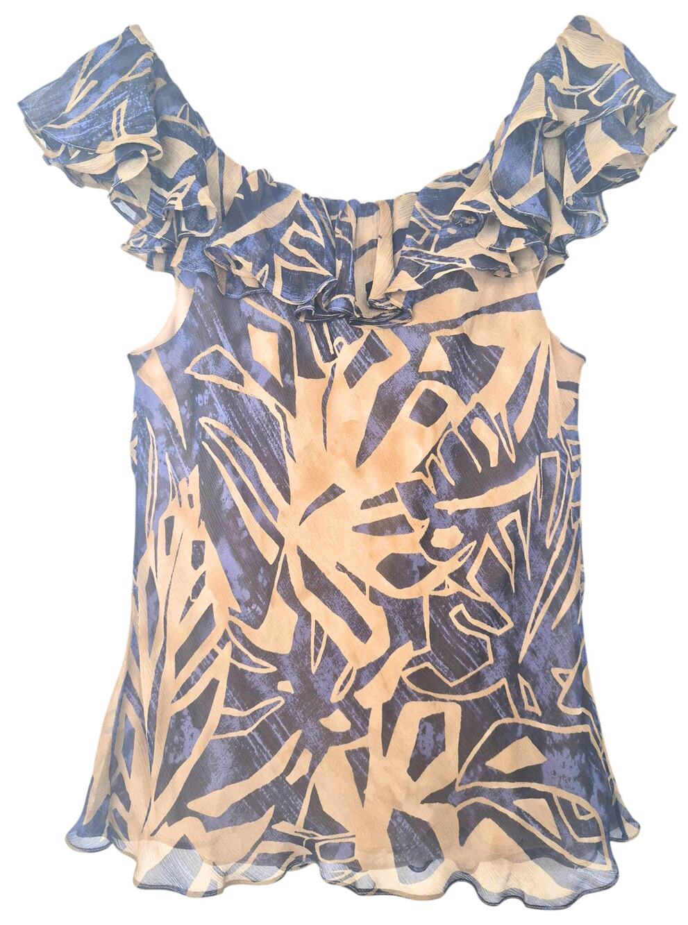 Lauren Ralph Lauren Silk Top Size 8 Tropical Print Ruffle Spring Summer Classic